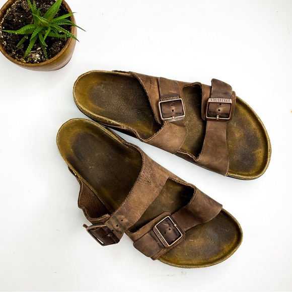 Men’s BIRKENSTOCKS Brown Leather Sandals with Buckles - Picture 2 of 7